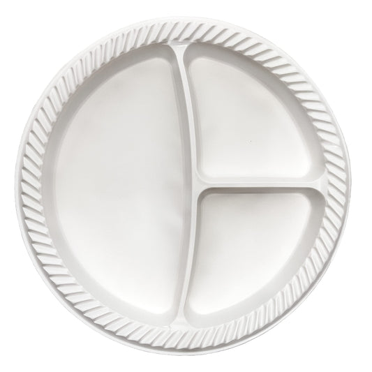 9" PLASTIC PLATE- 3 COMPARTMENT 400/CS